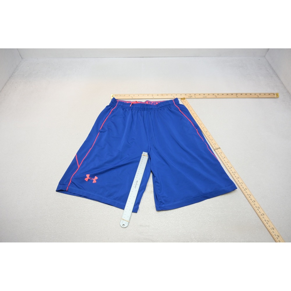 Under Armour Athletic Gym Shorts Mens Large Blue Orange Loose Pockets Excellent